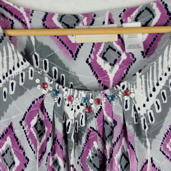 Bohemian 2X Knit Tunics Pullover Purple Blue Jeweled Printed Tops Casual 2 Lot - Picture 12 of 15